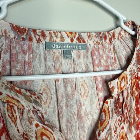 Daniel Rainn Women Top Small Multicolor 3/4 Roll Tab Boho Peasant Patchwork - Picture 3 of 6